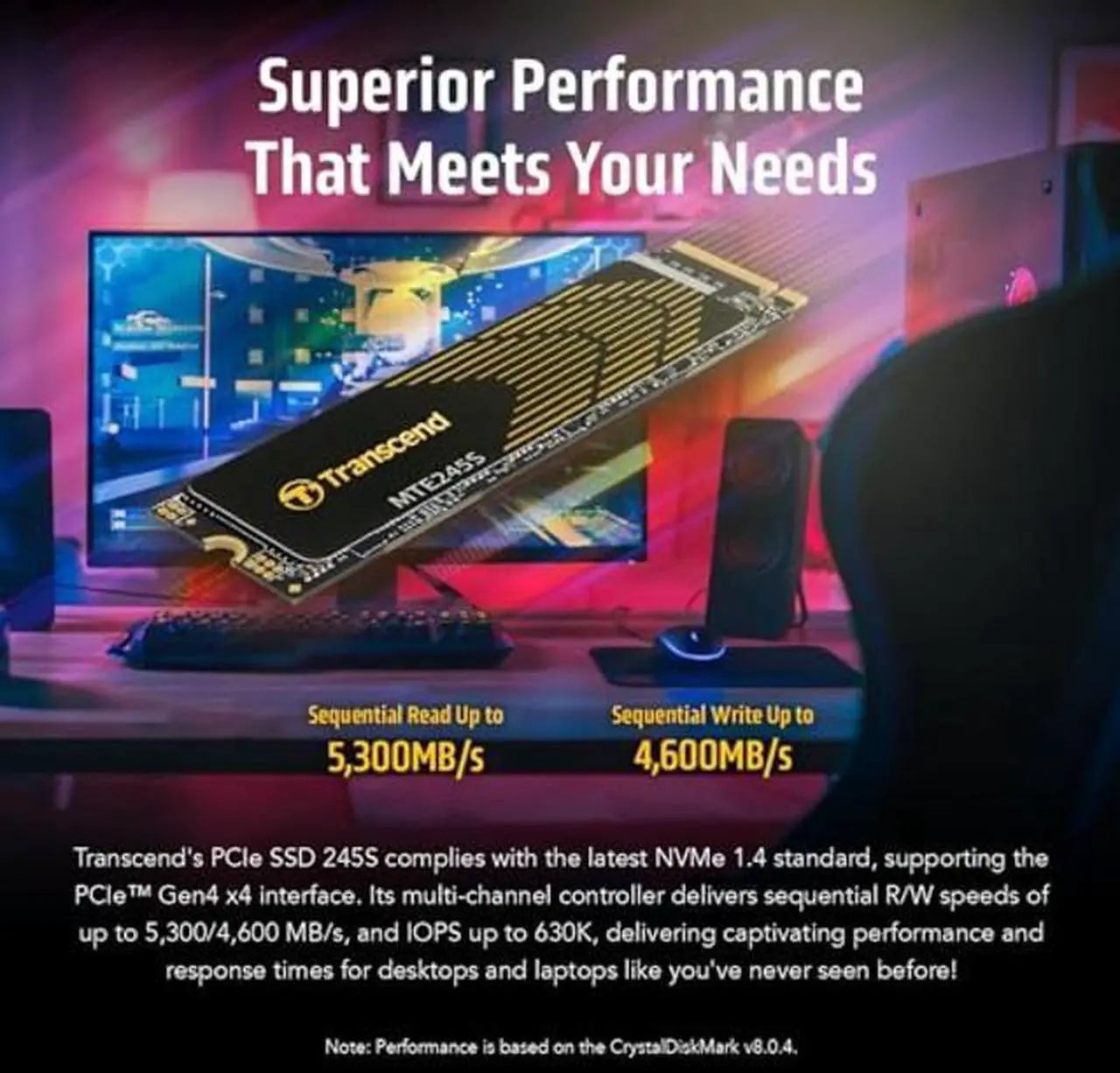 Transcend MTE245S M.2 2280 PCIe Gen4x4 SSD, with Graphene Heatsink, Single Sided, 3D TLC, NVMe Internal Gaming SSD, Up to 5,300/4,600 MB/s -