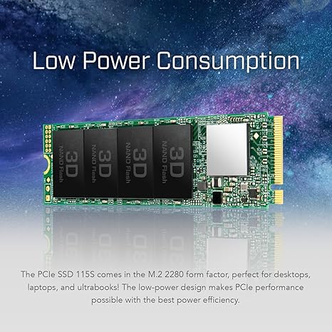 Transcend MTE115 M.2 2280 SSD Up to 3,200 MB/s, Compatible w/Ultrabook Laptop PC Desktop, PCIe NVMe Gen3x4 SSD, 3D TLC NAND Flash Internal Solid State Drive