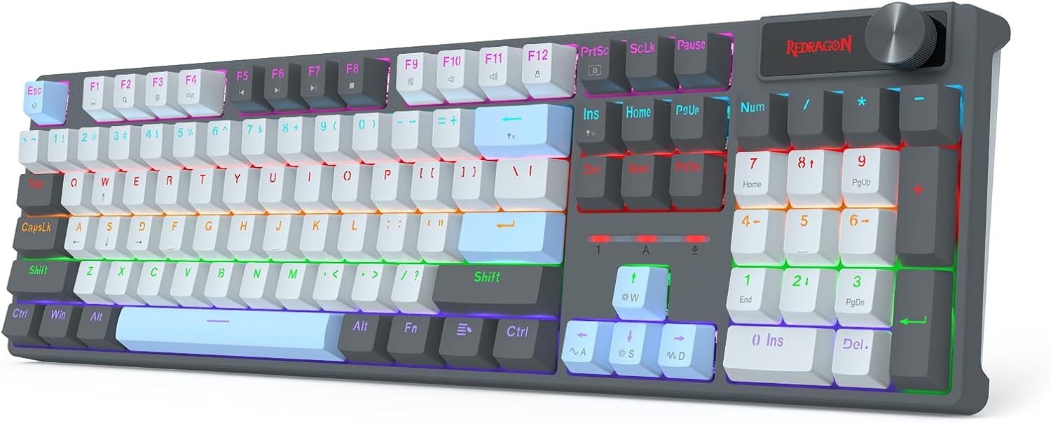 Redragon K718 Wired 104 Keys Gaming Keyboard, Rainbow Backlit Wired Mechanical Keyboard