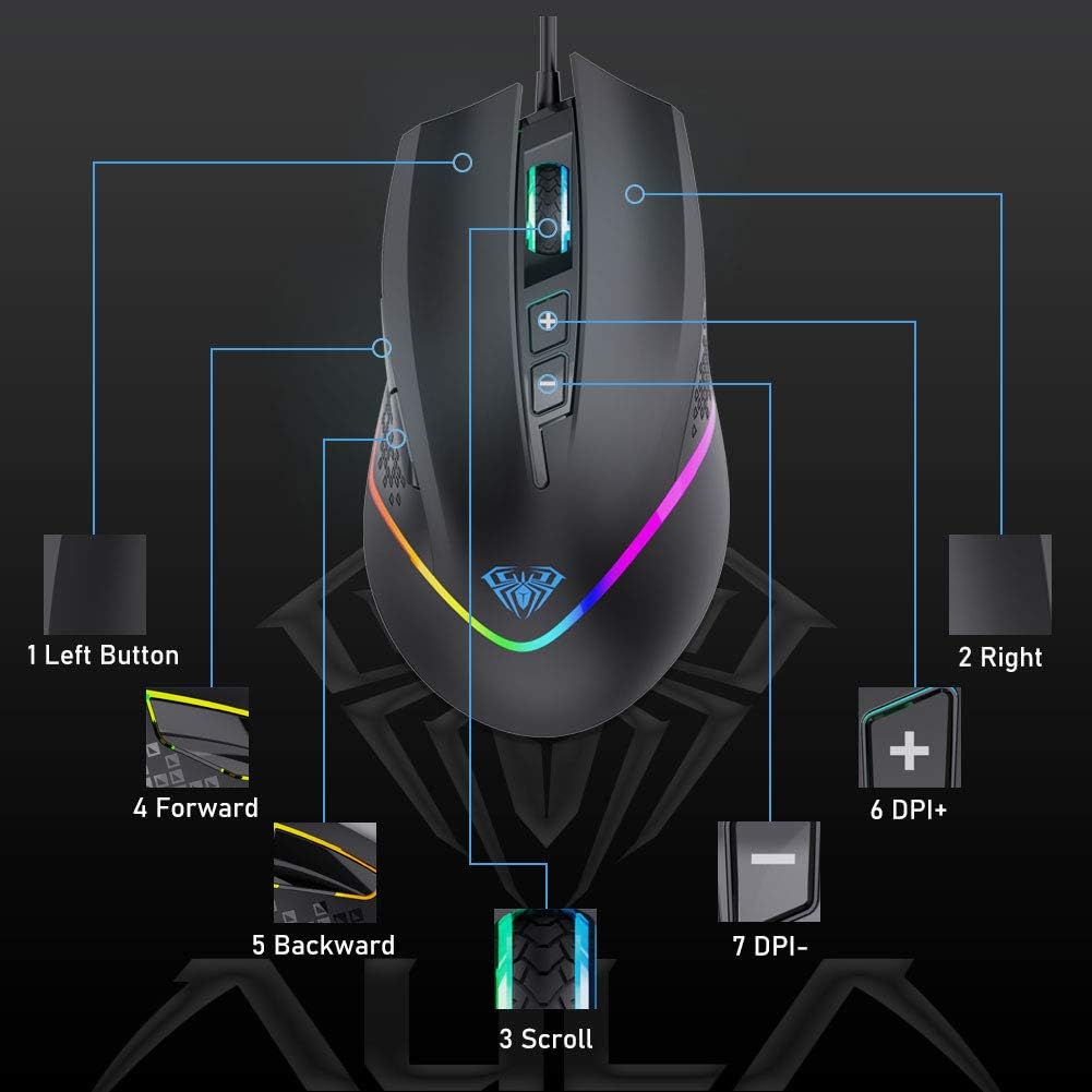 AULA F805 RGB Wired Gaming Mouse with Side Buttons (BLACK)