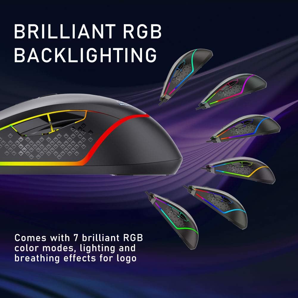 AULA F805 RGB Wired Gaming Mouse with Side Buttons (BLACK)