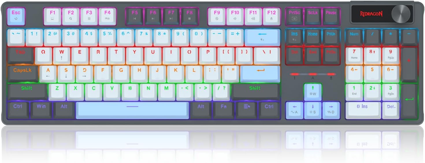Redragon K718 Wired 104 Keys Gaming Keyboard, Rainbow Backlit Wired Mechanical Keyboard