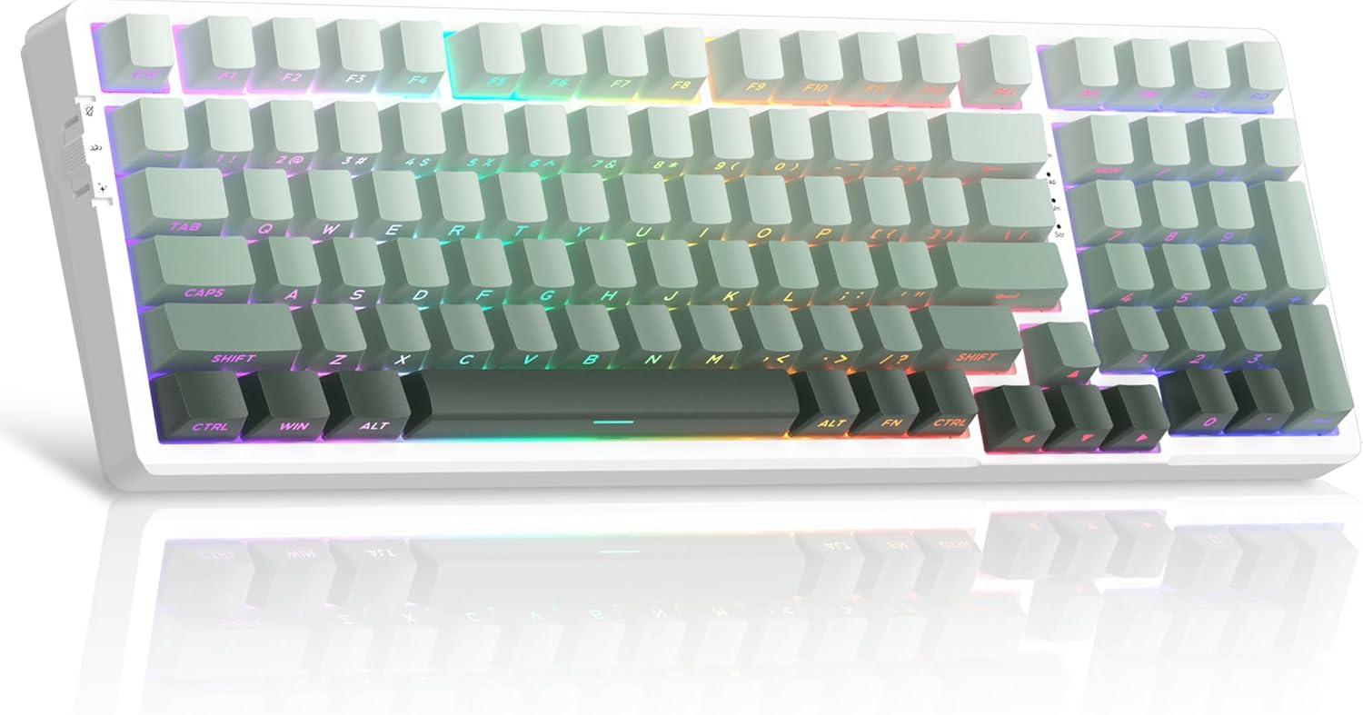 Magegee Light100 White green, Side printing, Blue whale switch,100keys RGB light Tri-mode mechanical keyboard