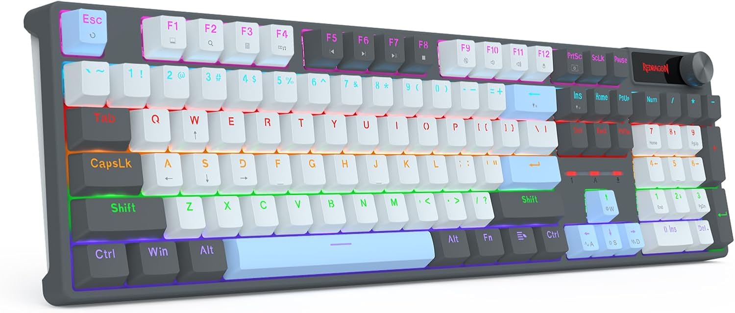 Redragon K718 Wired 104 Keys Gaming Keyboard, Rainbow Backlit Wired Mechanical Keyboard
