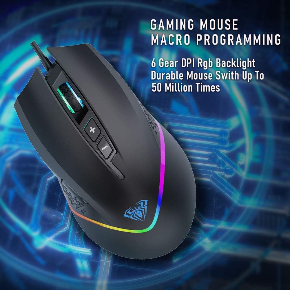 AULA F805 RGB Wired Gaming Mouse with Side Buttons (BLACK)