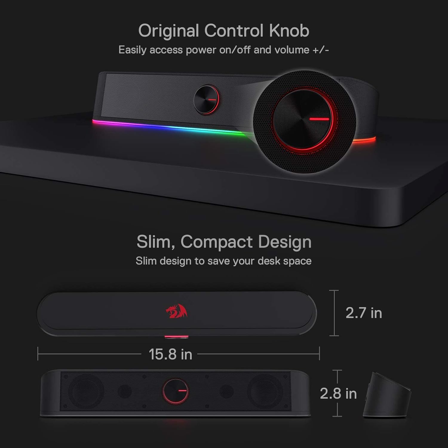 Redragon GS560 RGB Desktop Soundbar, Computer Speaker with Dynamic Lighting