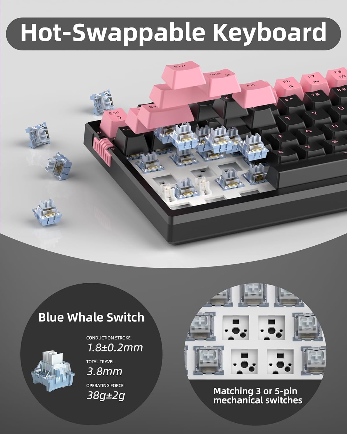 Magegee SKY98 Pink black, Blue Switch, 99 keys, RGB light Tri-mode mechanical keyboard