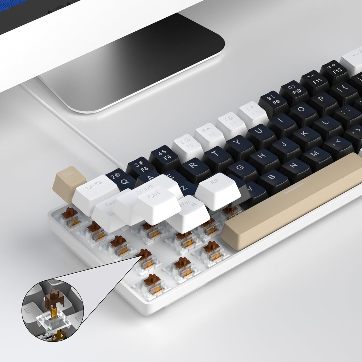 Magegee MK-BOX White black& brown, Brown switch, 68 keys Wired mechanical keyboard