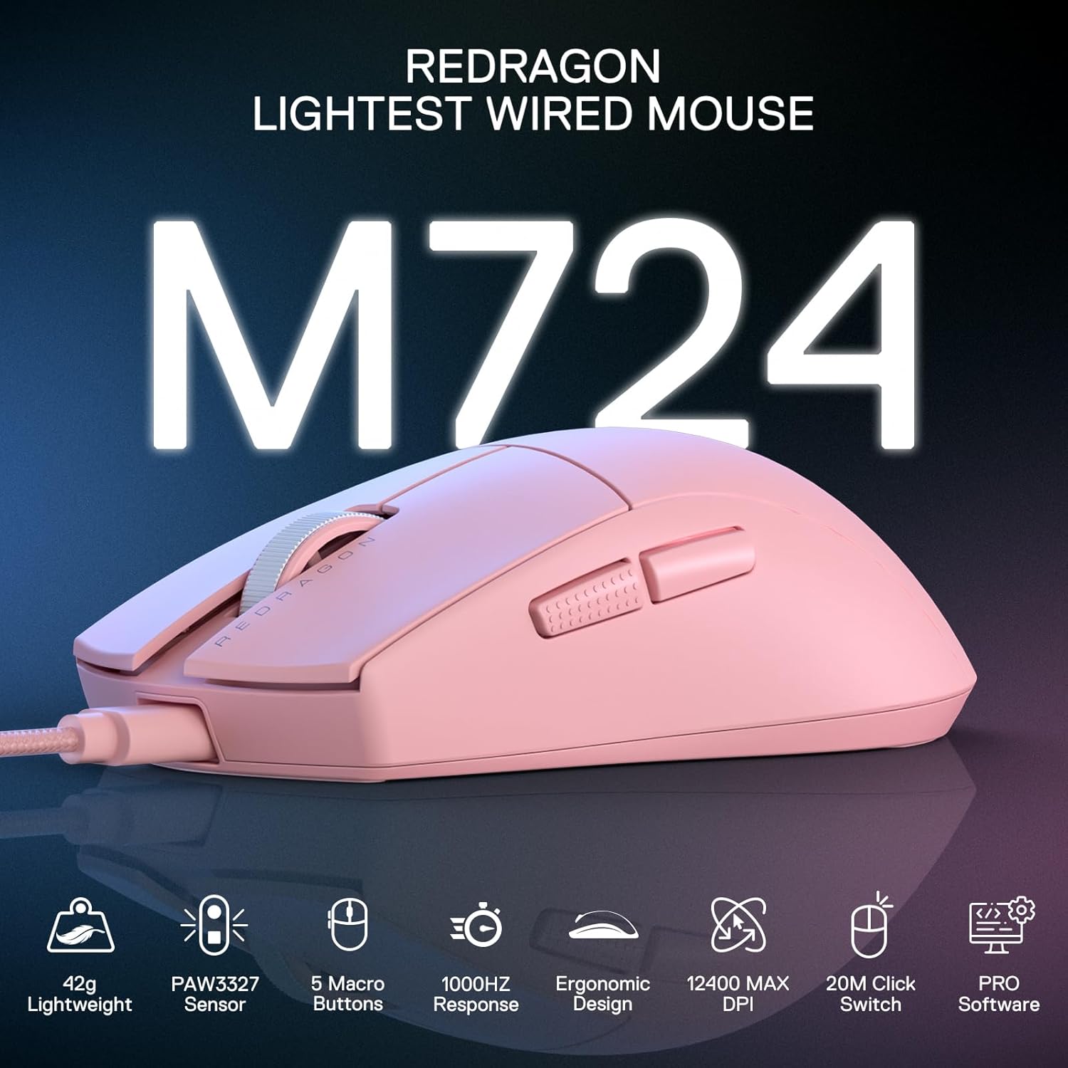 REDRAGON M724P PINK MOUSE