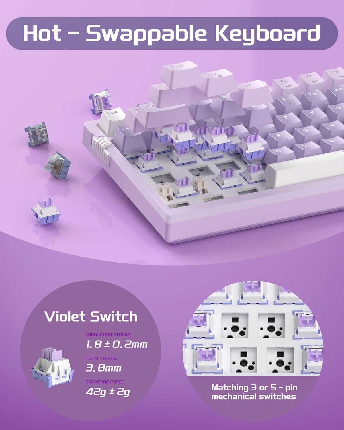 Magegee SKY98 Violet B,Violet switch, 99 keys, RGB light, Gasket structure Tri-mode mechanical keyboard