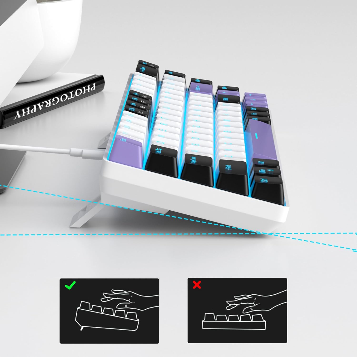 Magegee MK-BOX Black white &purple, Red switch, 68 keys Wired mechanical keyboard