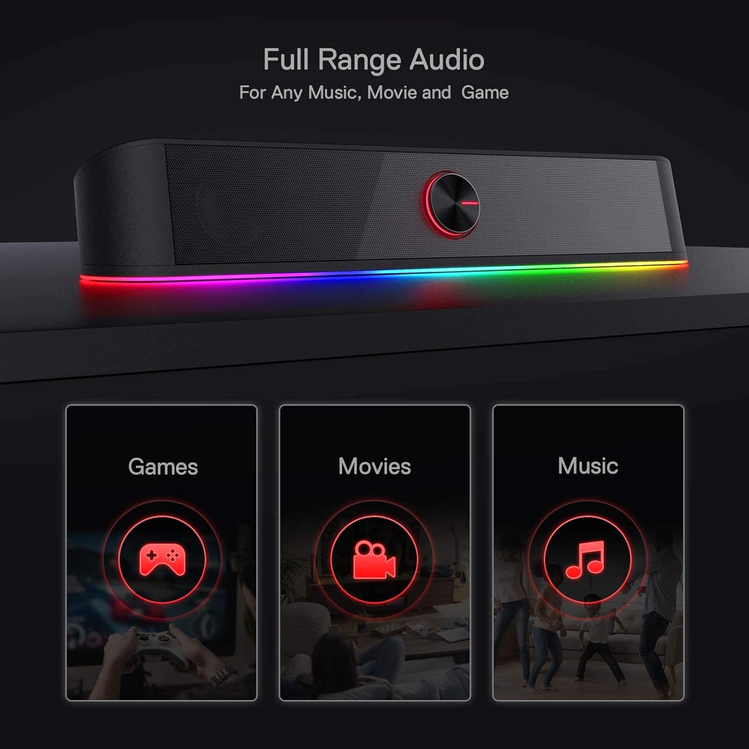 Redragon GS560 RGB Desktop Soundbar, Computer Speaker with Dynamic Lighting