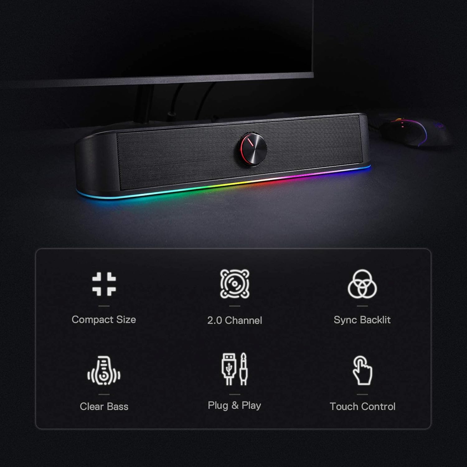 Redragon GS560 RGB Desktop Soundbar, Computer Speaker with Dynamic Lighting