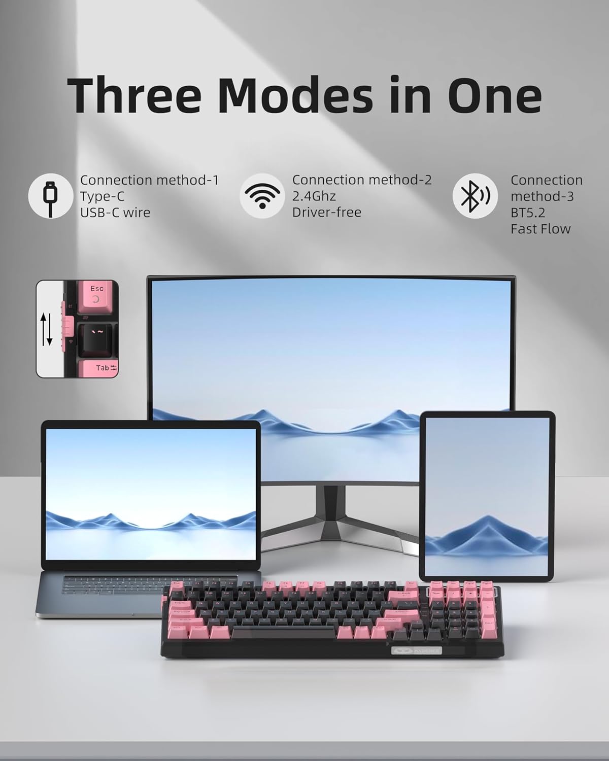 Magegee SKY98 Pink black, Blue Switch, 99 keys, RGB light Tri-mode mechanical keyboard