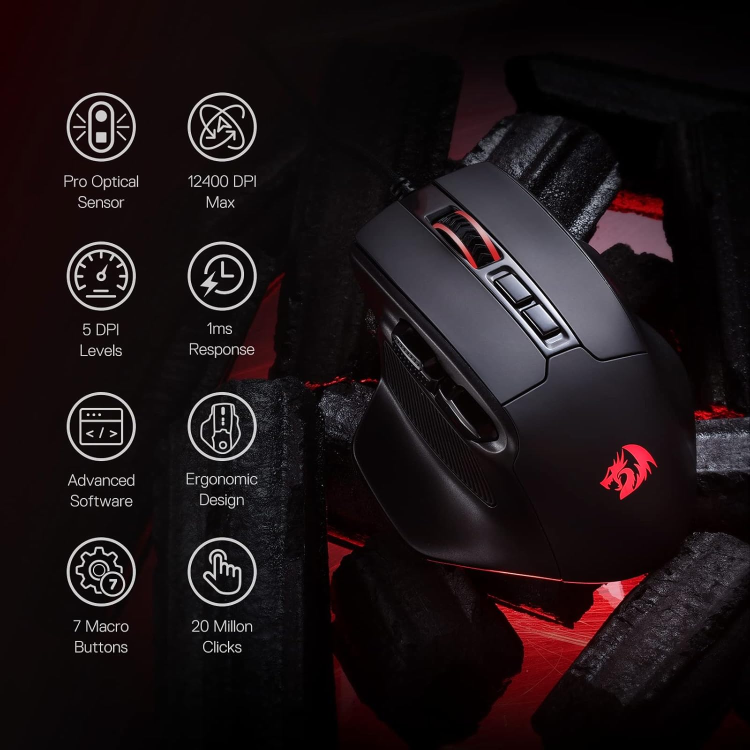 REDRAGON M806-RGB WIRED GAMING MOUSE.BLACK