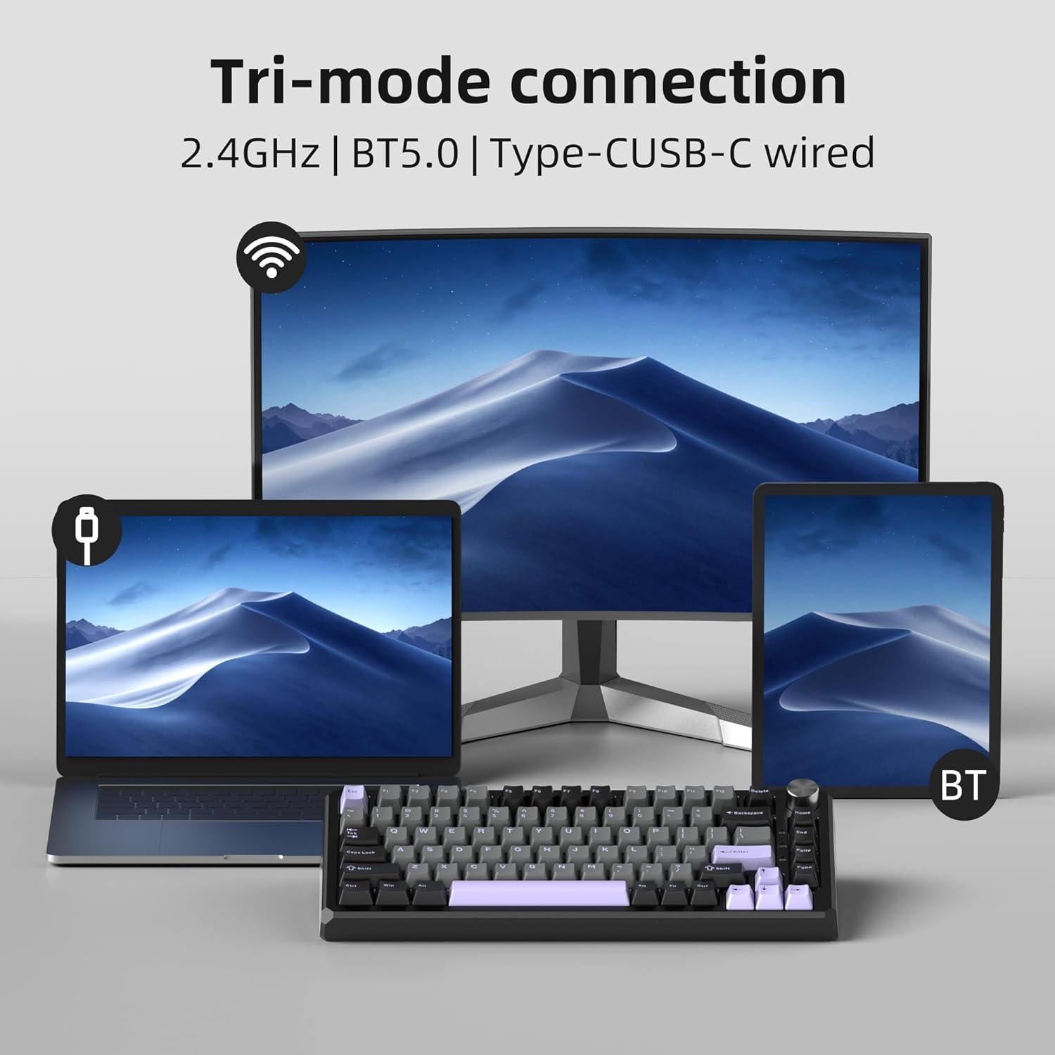 Magegee Captain75 Twilight purple, Blueberry switch, 82 keys, RGB light Aluminum case mechanical keyboard