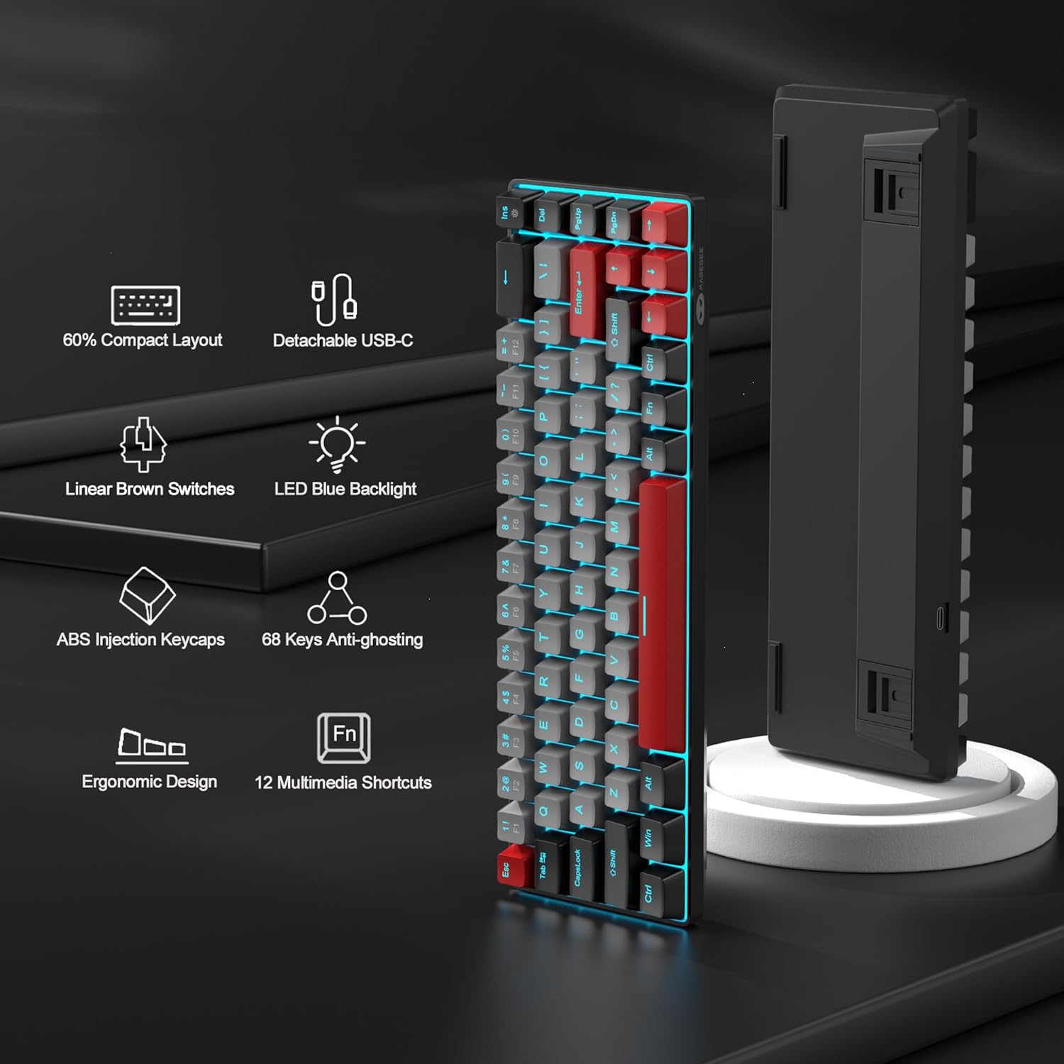 Magegee MK-BOX Black gray color, blue switch, 68 keys Wired mechanical keyboard