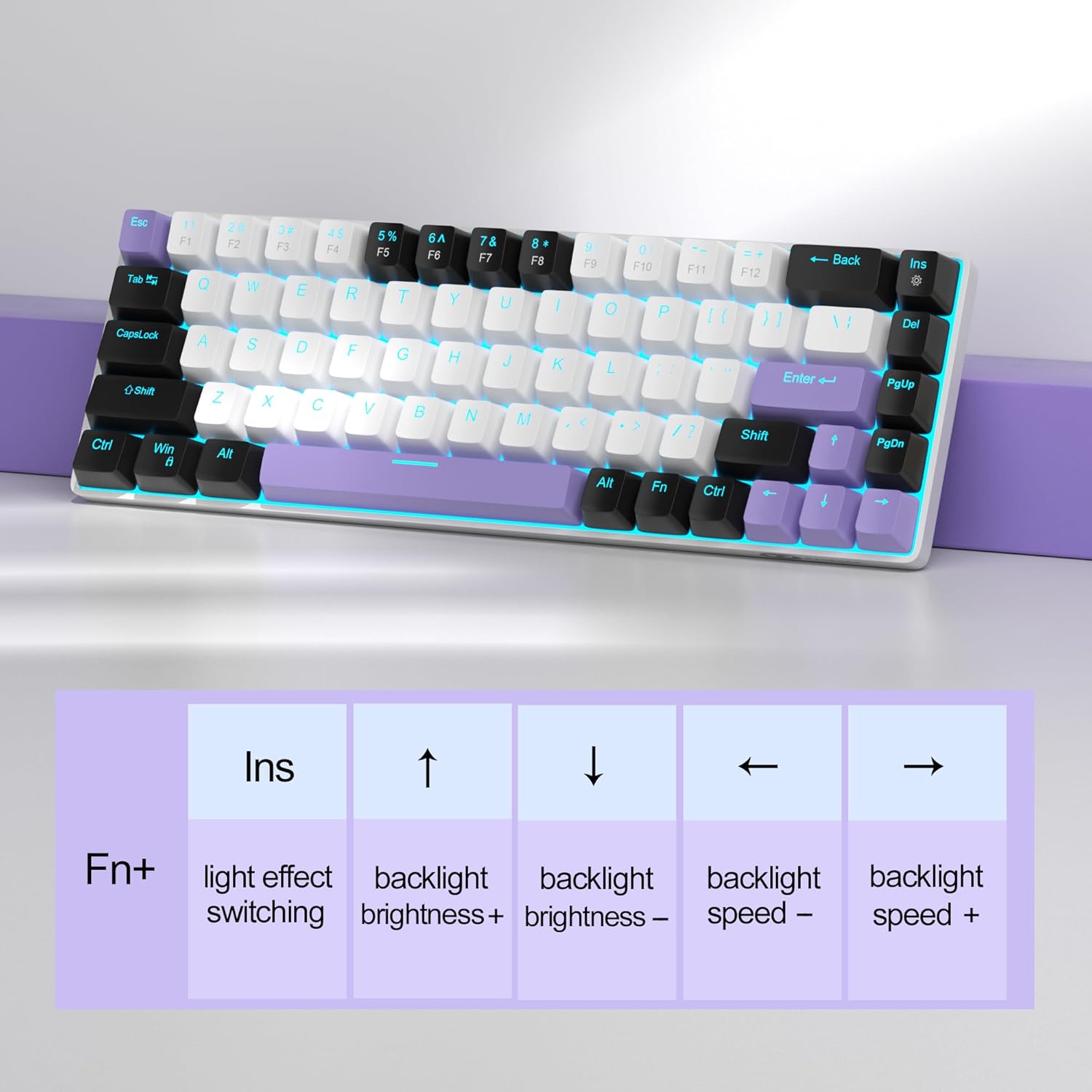 Magegee MK-BOX Black white &purple, Red switch, 68 keys Wired mechanical keyboard