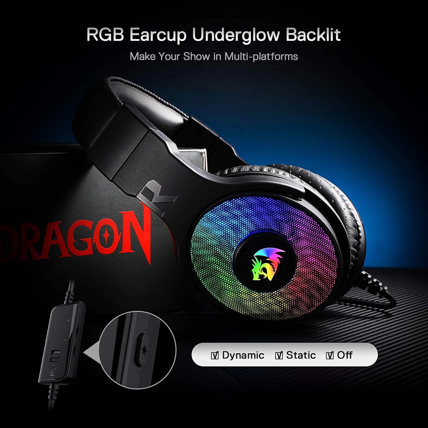 Redragon H350 RGB Wired Gaming Headset, Dynamic RGB Backlight.