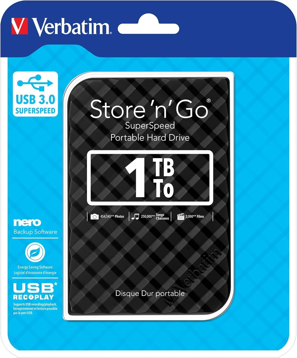 Verbatim HDD 1TB USB3 SUPER SPEED Portable External Hard Drive