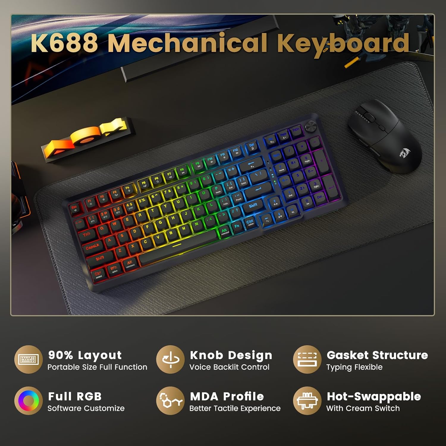 ReDragon K688GB-RGB-PRO 98+1 Gasket wireless mechanical keyboard