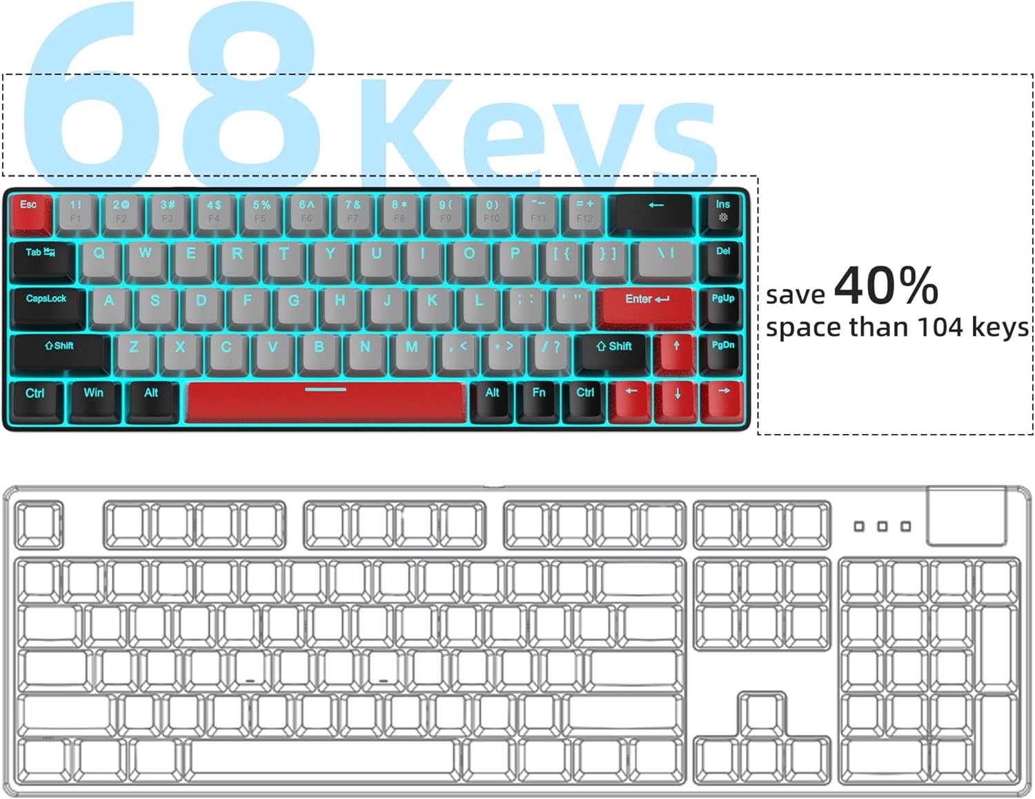 Magegee MK-BOX Black gray color, blue switch, 68 keys Wired mechanical keyboard