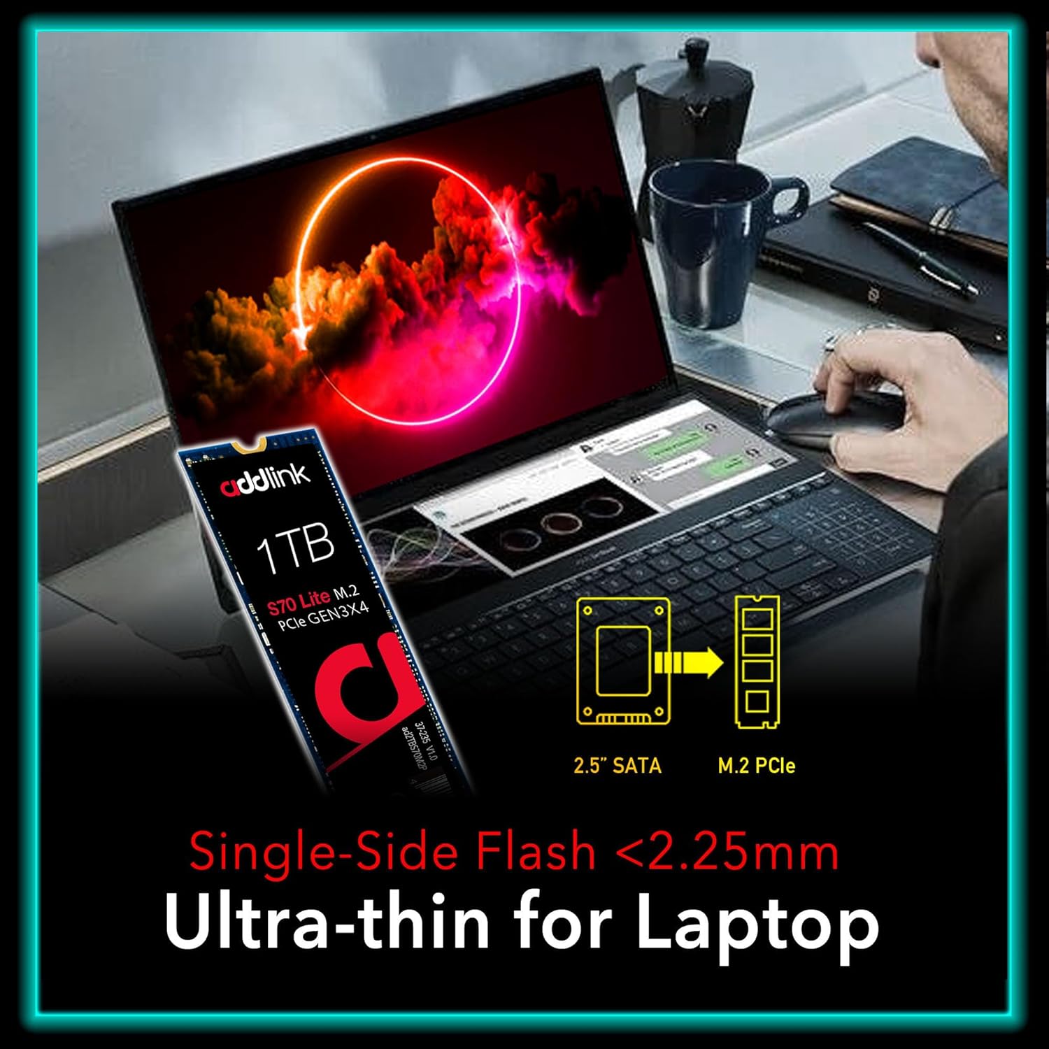 ADDLINK S70 1TB M.2 2280 PCIe GEN3X4 NVMeSSD ( Up to R:3200 , W:2600)