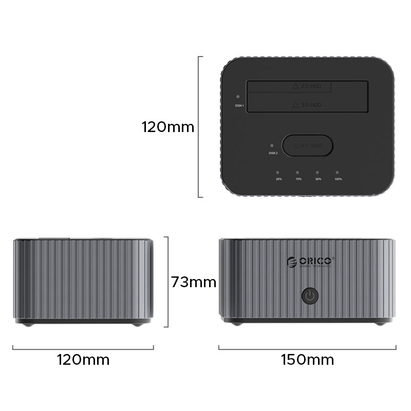 ORICO IT28E-C-GY 2-Bay Hard Drive Docking Station for M.2 NVMe SSD