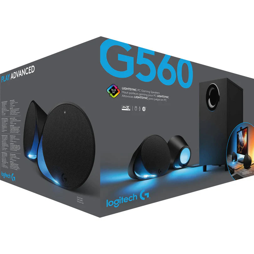 Logitech G560 LIGHTSYNC PC Gaming Speakers – 2.1 Surround Sound with RGB Lighting, 120W RMS, USB, Bluetooth & 7.1