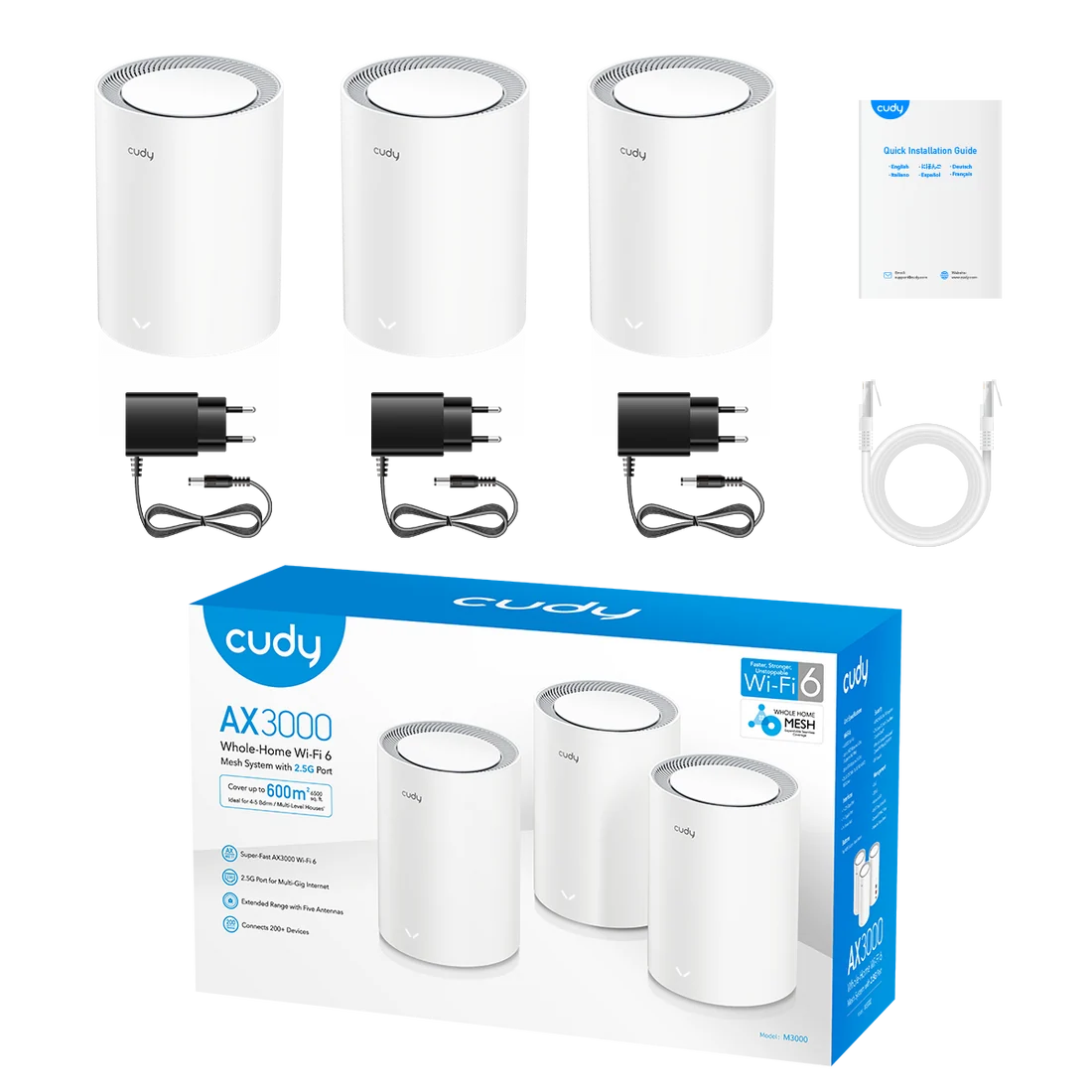 CUDY M3000 AX3000 2.5G Mesh Wi-Fi 6 System White