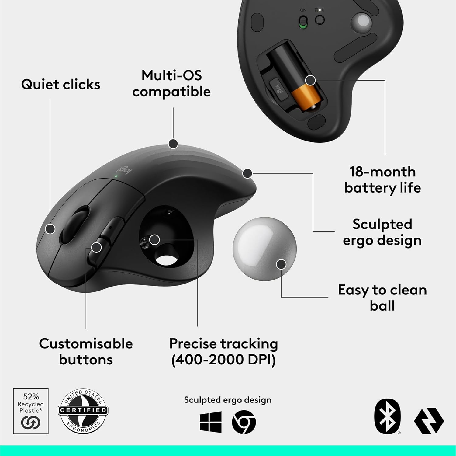 LOGITECH M575S ERGO WIRELESS TRACKBALL MOUSE
