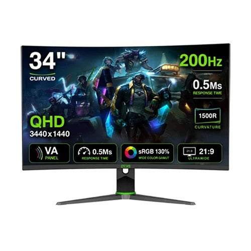 LED ELSA EA340GX 34'' WQHD 3440*1440 - FAST VA - 200 Hz-0.5MS - Adaptive Sync - ADJUSTABLE STAND 2*HDMI+2*DP+Audio out + Speaker curve