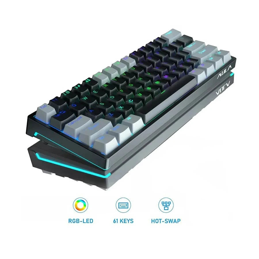 Aula F3261 RGB Hot SwapWired Gray & Black Mechanical Gaming Keyboard (Red Switch)