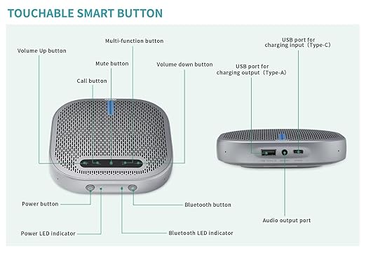 RAPOO CM500 Bluetooth Omnidirectional Speakerphone 360º Voice Pickup 4 Microphone array-24 Hours Call Time| Noise Reduction | Automatic Gain & Echo Cancellation | Hybrid Connection with BT 5.0 & USB