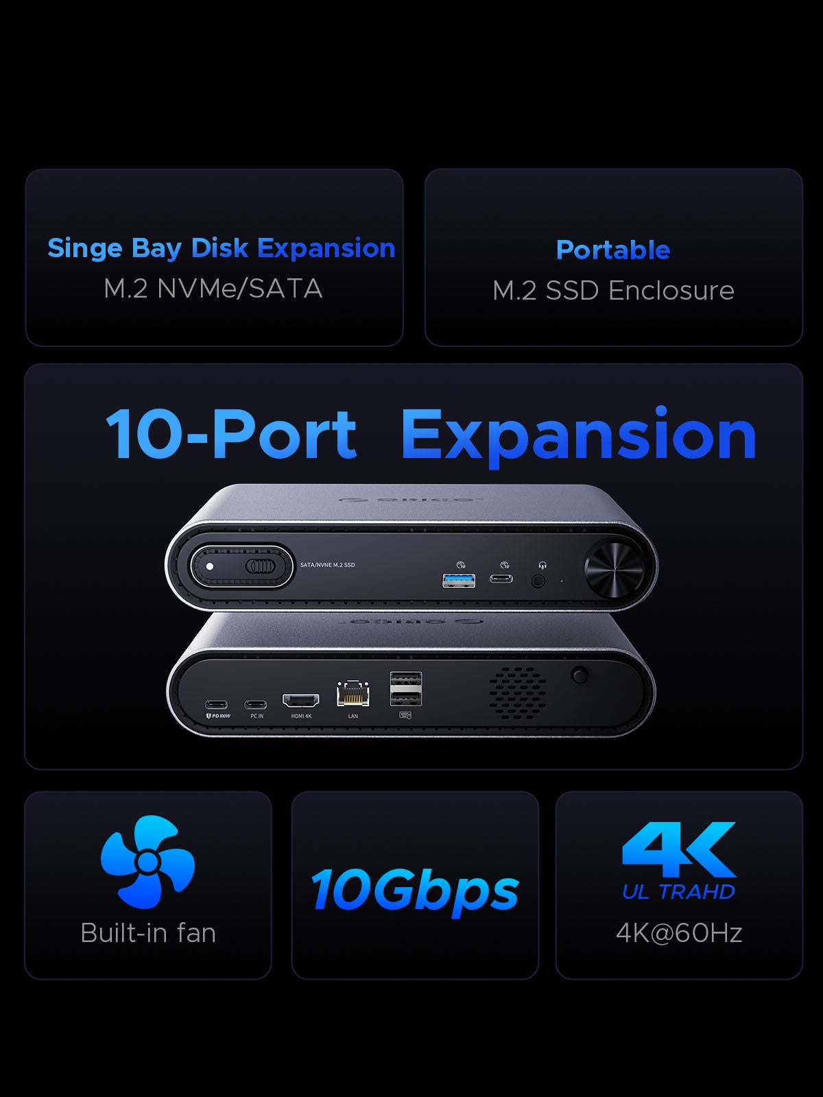 ORICO PTM1-GY 10-in-1 Docking Station with M.2 SSD Enclosure