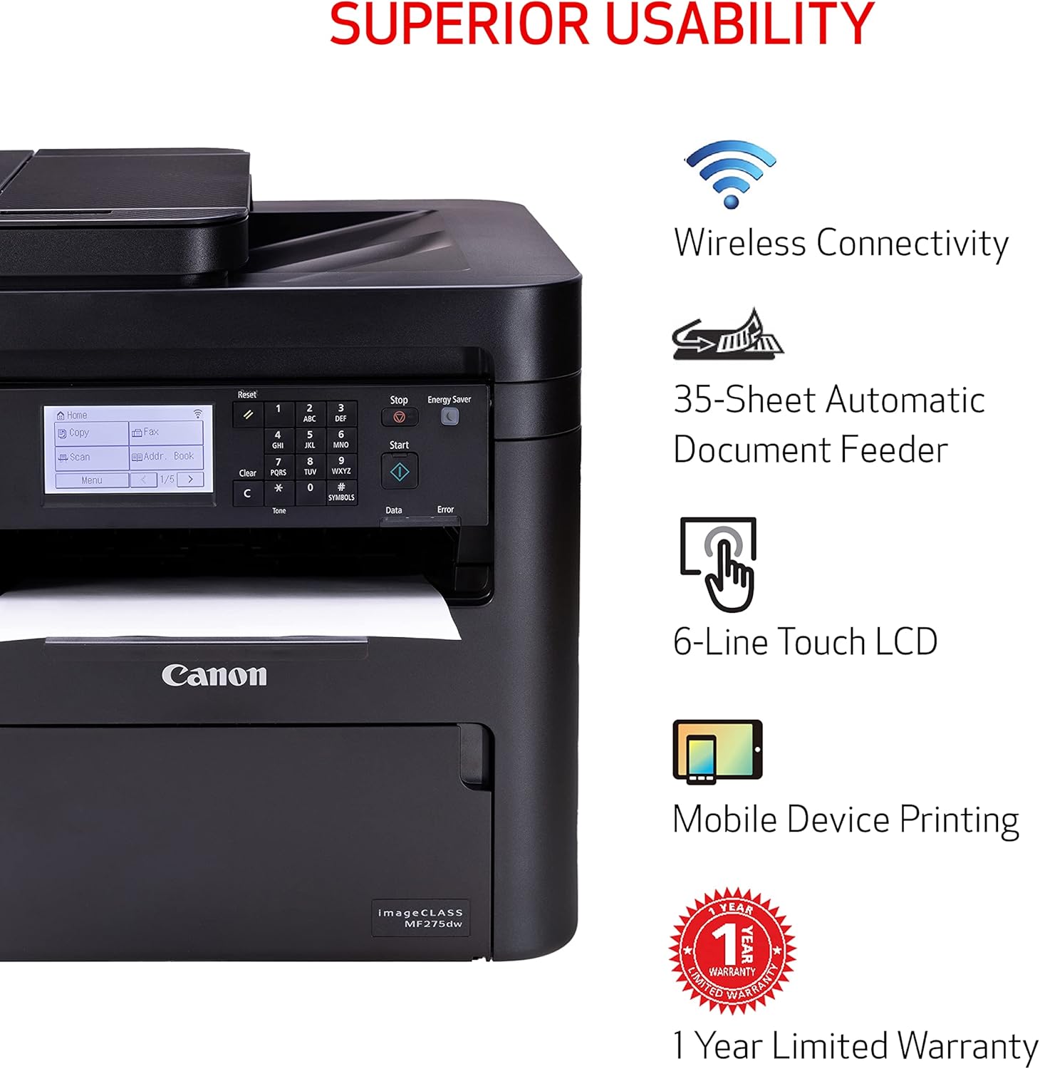 Canon MF275dw Monochrome, Duplex Wireless Laser Printer