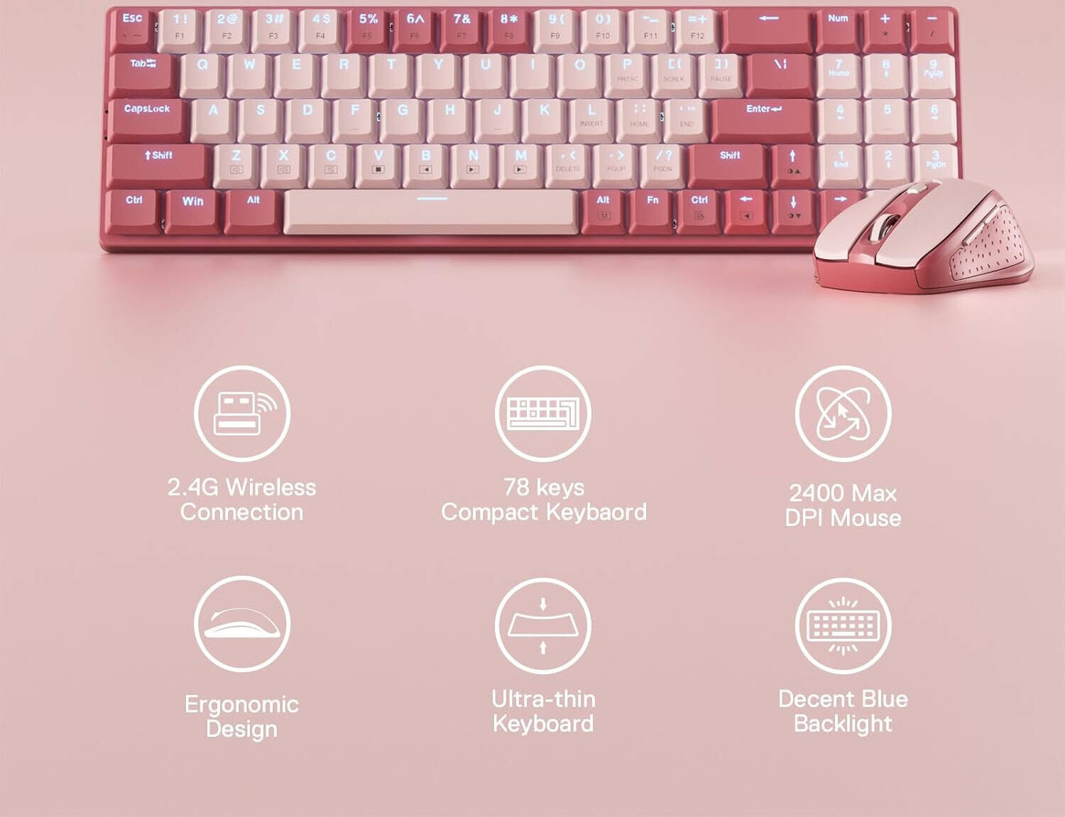 Redragon 94key low profile combo  BS-8772 (Red/Pink)