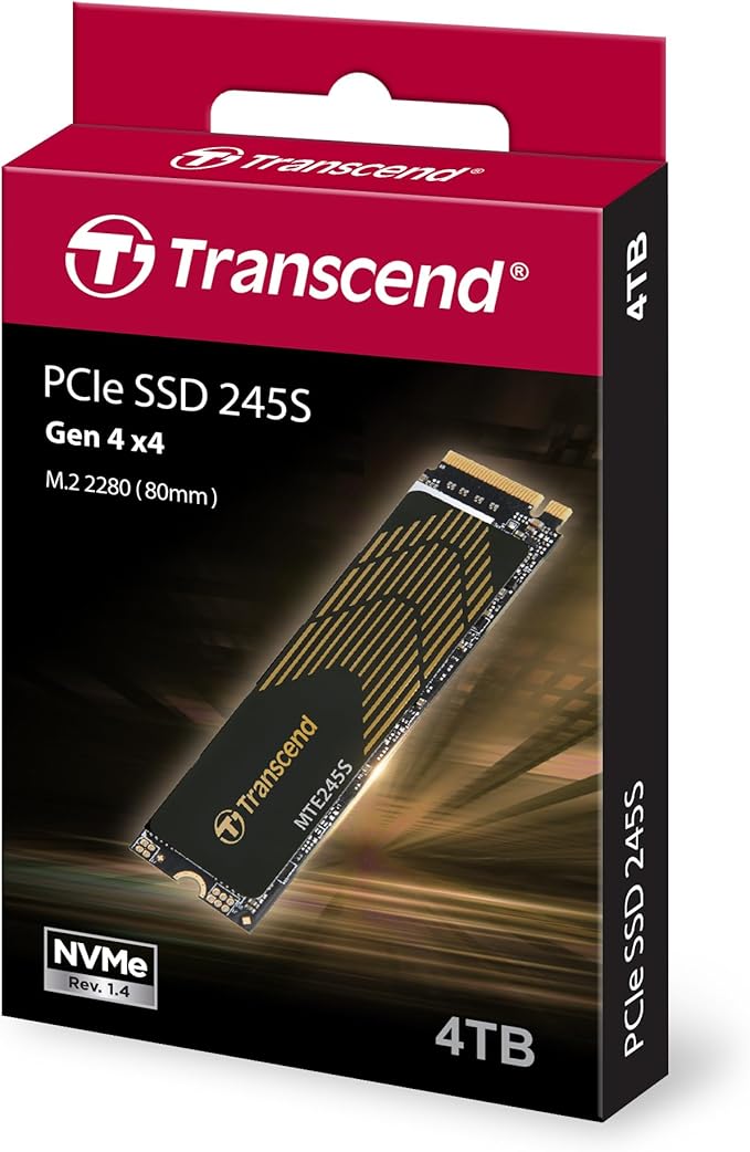 Transcend  MTE245S M.2 2280 PCIe Gen4x4 SSD, with Graphene Heatsink, Single Sided, 3D TLC, NVMe Internal Gaming SSD, Up to 5,300/4,600 MB/s -