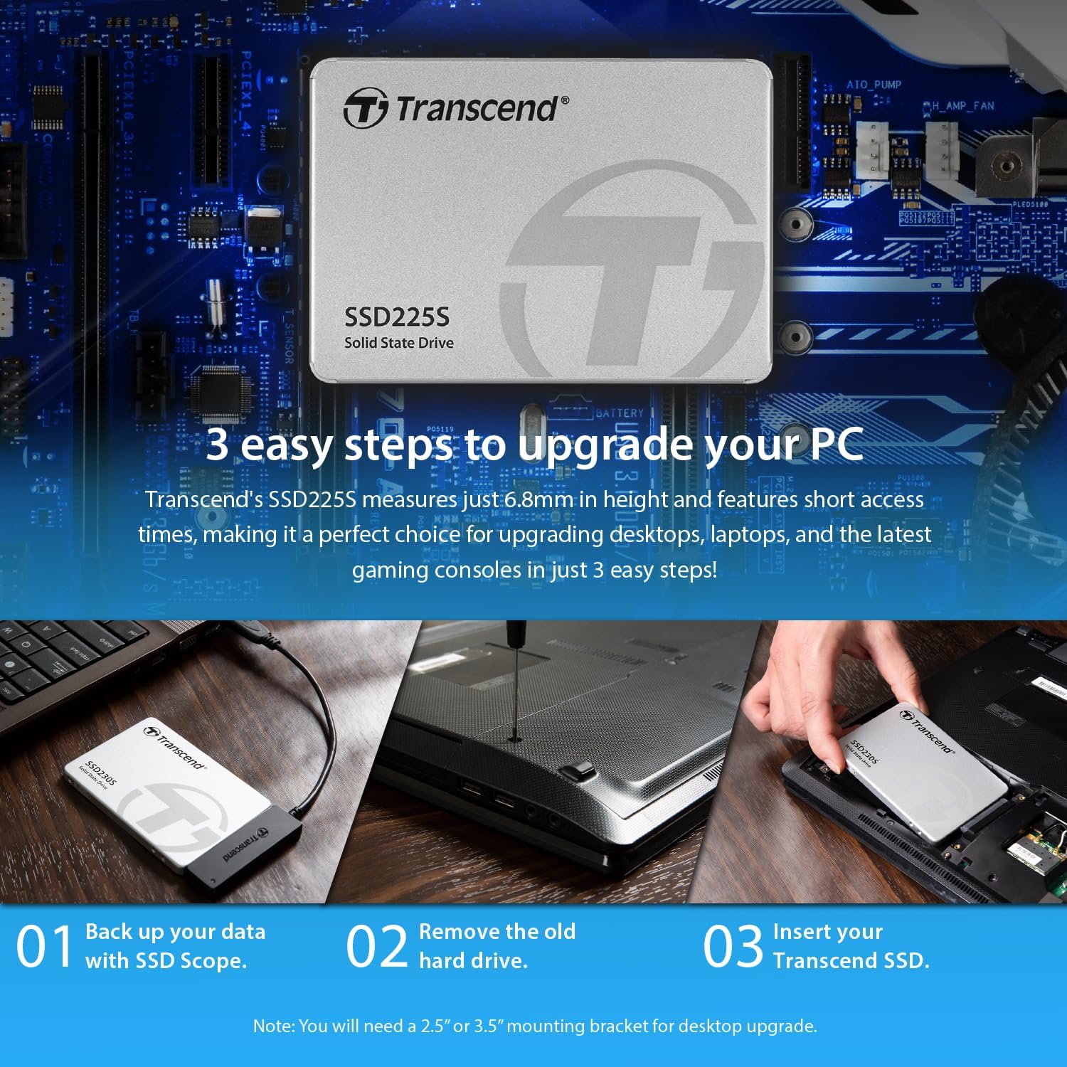 Transcend SSD225 1TB 2.5" SATA III 6Gb/s SSD, Up to 550MB/s