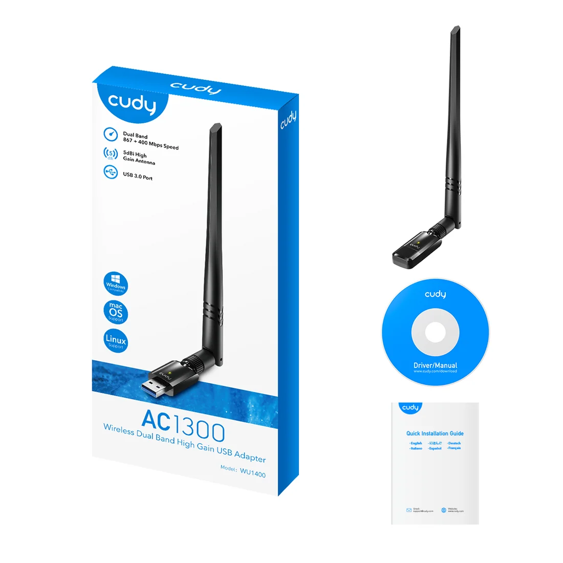 CUDY WU1400 Wi-Fi High-Gain USB Adapter