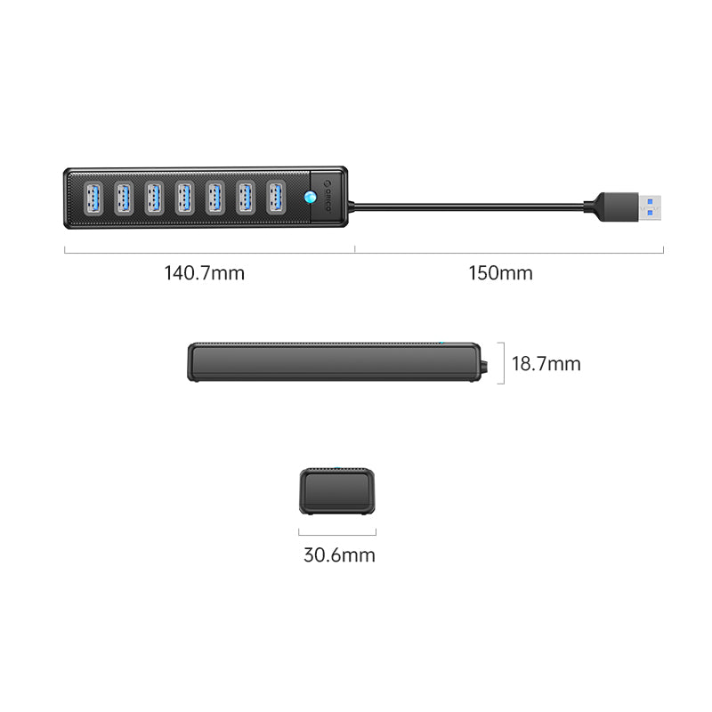 ORICO PW7U-U3-10-BK 7 Ports USB3.0 Hub PW7U