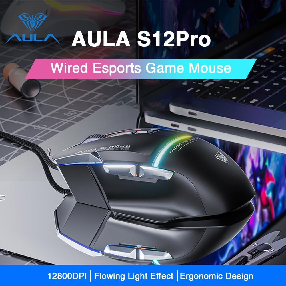 AULA S12 PRO Wired gaming mouse with 7 keys