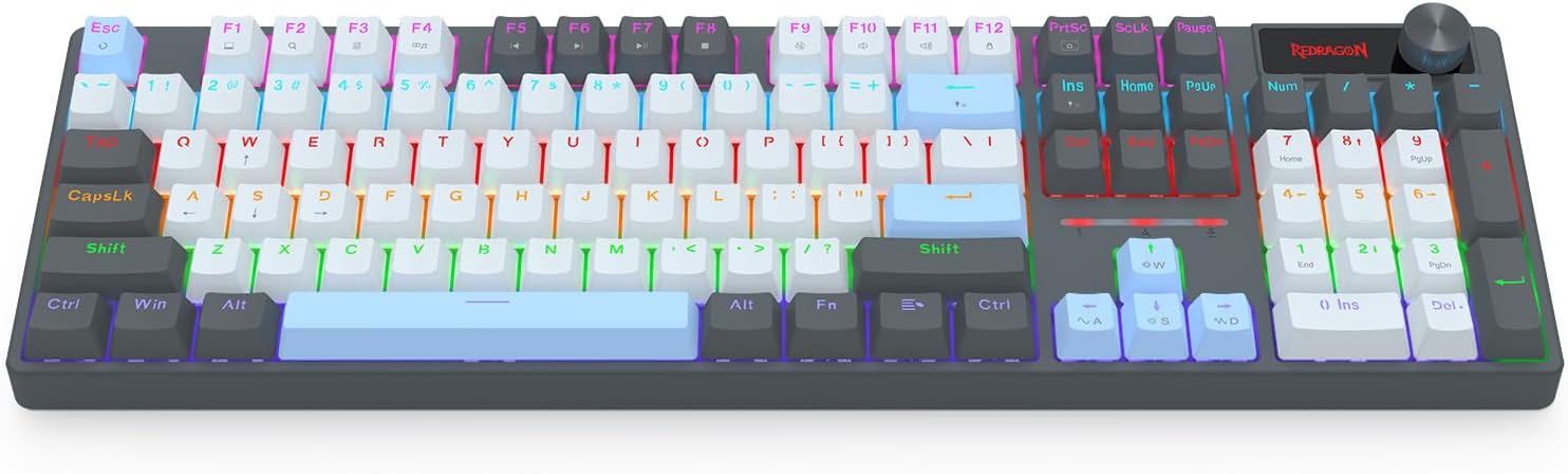 Redragon K718 Wired 104 Keys Gaming Keyboard, Rainbow Backlit Wired Mechanical Keyboard