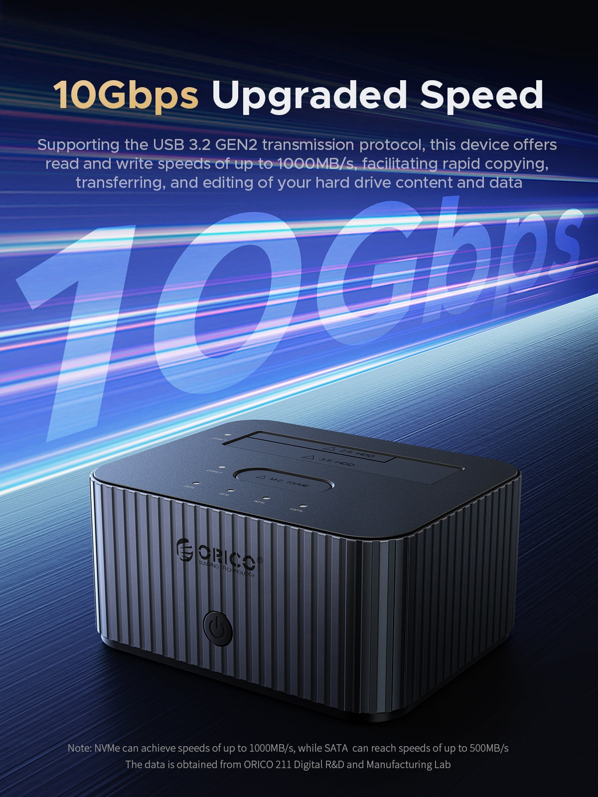 ORICO IT28E-C-GY 2-Bay Hard Drive Docking Station for M.2 NVMe SSD