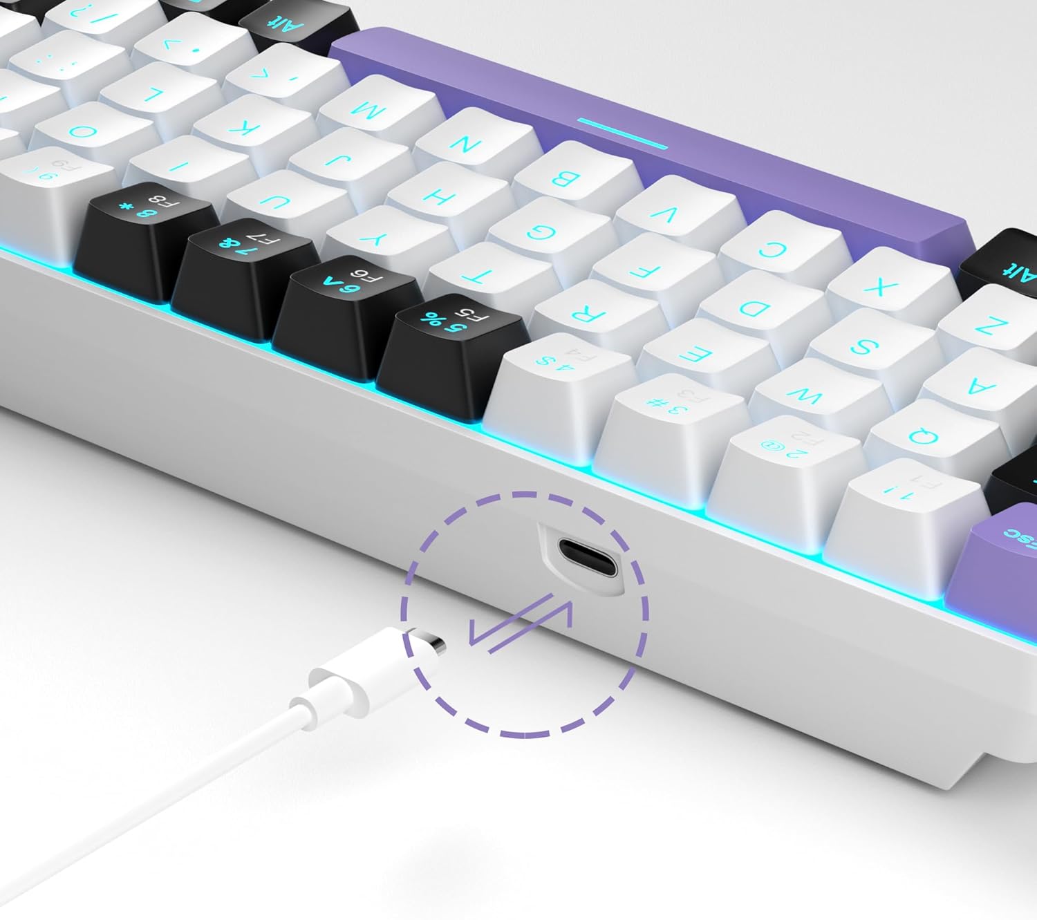 Magegee MK-BOX Black white &purple, Red switch, 68 keys  Wired mechanical keyboard
