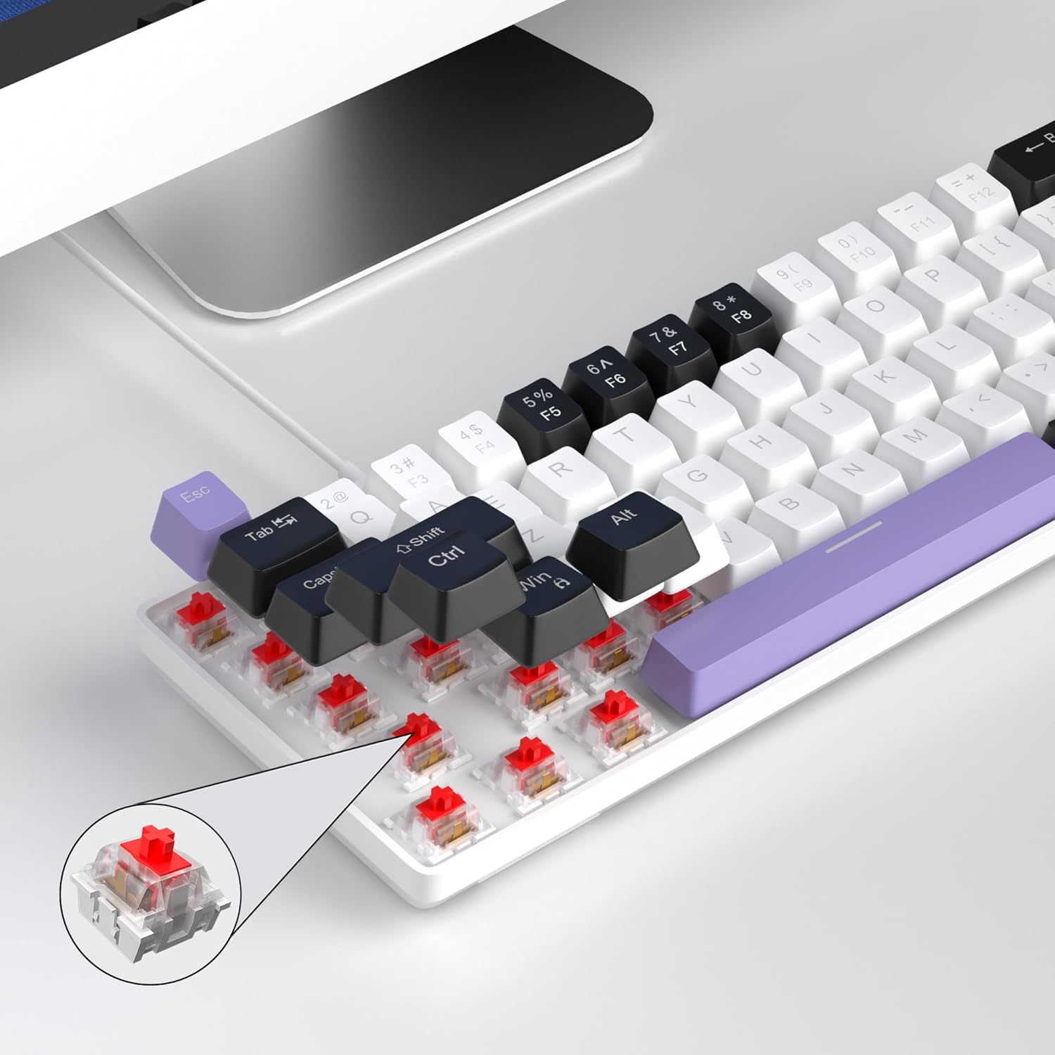 Magegee MK-BOX Black white &purple, Red switch, 68 keys  Wired mechanical keyboard