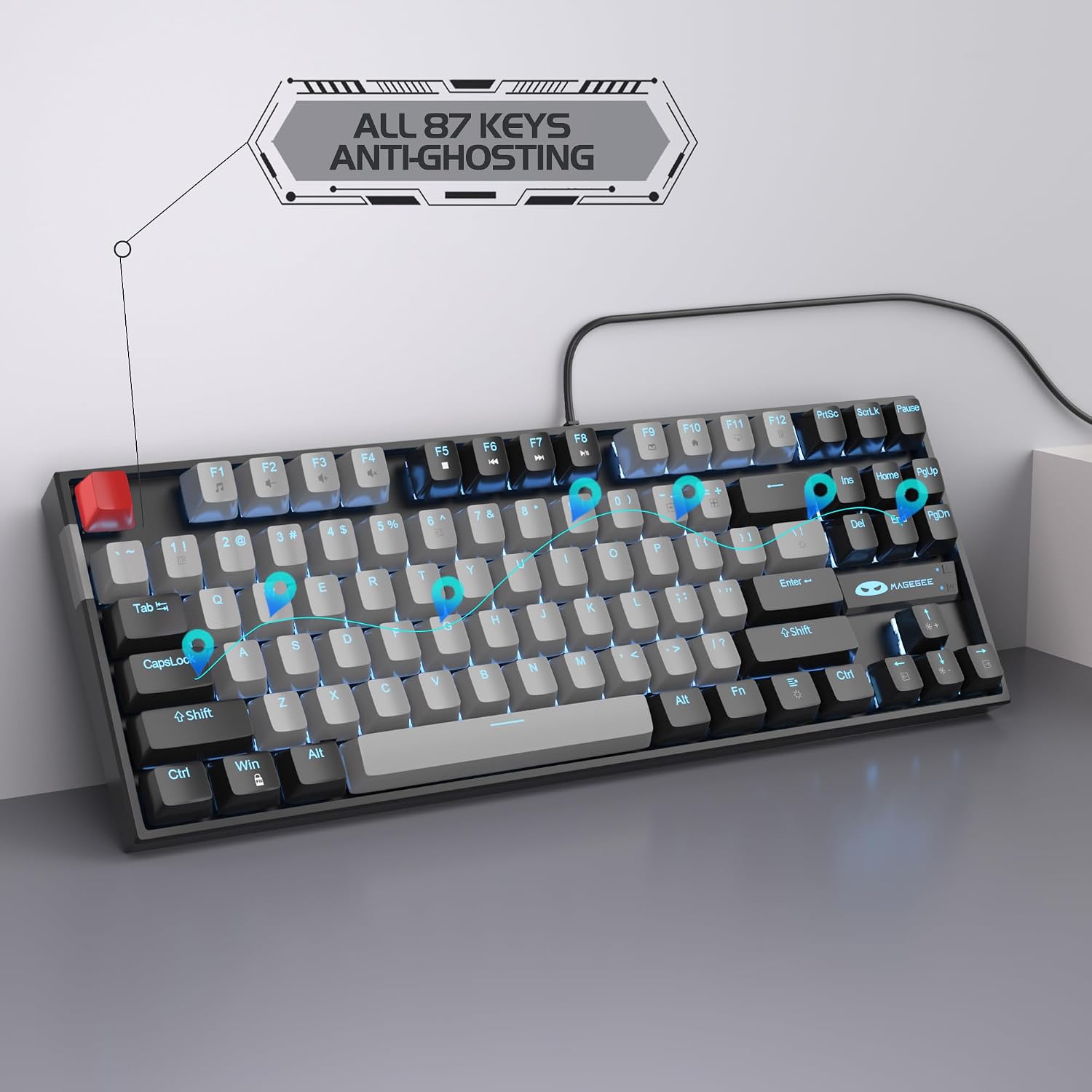 Magegee MK-Star Black Gray color, Blue Switch, 87 Keys  Wired Mechanical Keyboard