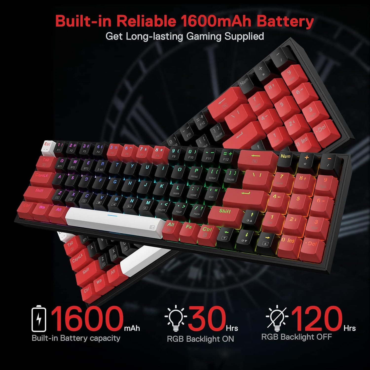 REDRAGON K628CTB-RGB-PRO Pollux PRO,wired 2.4Gp;BT Keyboard, red switch