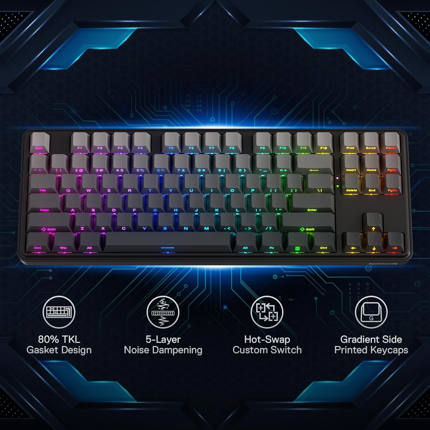 ReDragon K707SP-RGB-PRO 87 ten keyless mechanical keyboard, tri-mode
