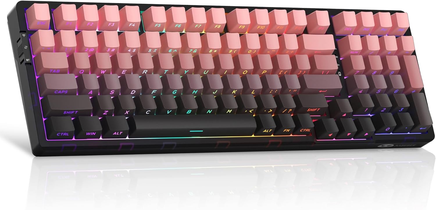Magegee Light100 Star Pink, Side printed, Blue whale switch 100keys RGB light,  Tri-mode mechanical keyboard